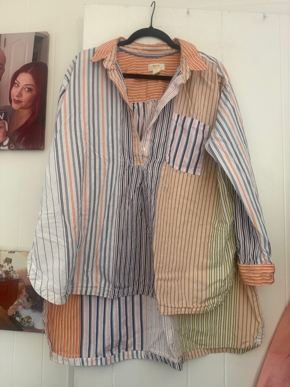 Striped Patchwork Button-Up Shirt - Multi resortwear cover-up